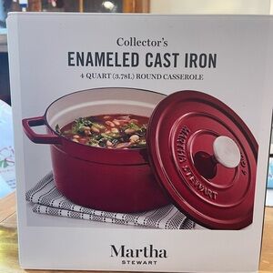 Martha Stewart Collector's Red Enameled Cast Iron Casserole 4 quart